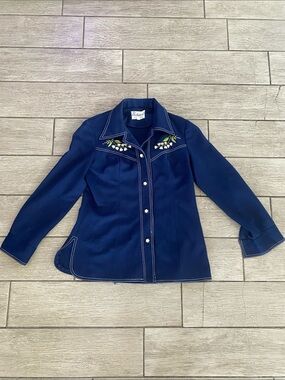 Navy Embroidered Western Button-Down Shirt